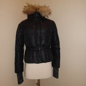 Nordkapp Detachable Racoon Real Fur Trim Short Down Black Puffer Jacket Coat S